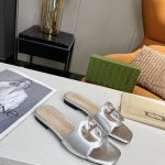 GUCCI INTERLOCKING G CUT-OUT SLIDE SANDAL SILVER 694451