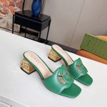 GUCCI INTERLOCKING G CUT-OUT HEELED SLIDE SANDAL GREEN 694451
