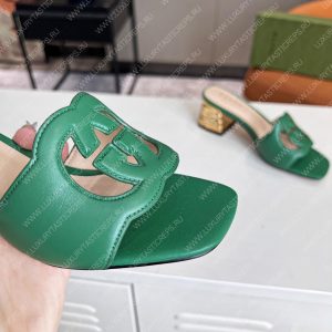 GUCCI INTERLOCKING G CUT-OUT HEELED SLIDE SANDAL GREEN 694451 - Image 3