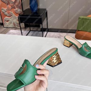 GUCCI INTERLOCKING G CUT-OUT HEELED SLIDE SANDAL GREEN 694451 - Image 4