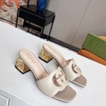 GUCCI INTERLOCKING G CUT-OUT HEELED SLIDE SANDAL LIGHT BEIGE 694451
