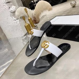 GUCCI LEATHER THONG SANDAL WITH DOUBLE G WHITE 497444 - Image 5