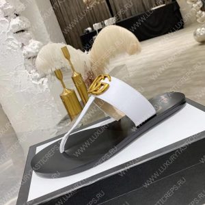 GUCCI LEATHER THONG SANDAL WITH DOUBLE G WHITE 497444 - Image 6