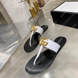 GUCCI LEATHER THONG SANDAL WITH DOUBLE G WHITE 497444 - Image 7