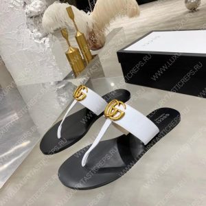 GUCCI LEATHER THONG SANDAL WITH DOUBLE G WHITE 497444 - Image 8