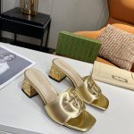 GUCCI INTERLOCKING G CUT-OUT HEELED SLIDE SANDAL GOLD 694451