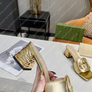 GUCCI INTERLOCKING G CUT-OUT HEELED SLIDE SANDAL GOLD 694451 - Image 6