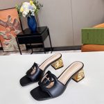 GUCCI INTERLOCKING G CUT-OUT HEELED SLIDE SANDAL BLACK 694451