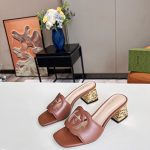 GUCCI INTERLOCKING G CUT-OUT HEELED SLIDE SANDAL BROWN 694451