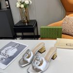 GUCCI INTERLOCKING G CUT-OUT HEELED SLIDE SANDAL SILVER 694451