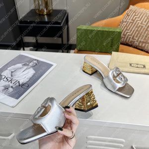 GUCCI INTERLOCKING G CUT-OUT HEELED SLIDE SANDAL SILVER 694451 - Image 4