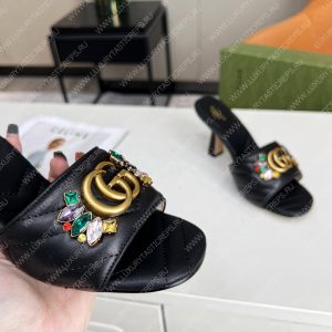 GUCCI DOUBLE G SLIDE SANDAL LEATHER BLACK 674839 - Image 3