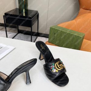 GUCCI DOUBLE G SLIDE SANDAL LEATHER BLACK 674839 - Image 4