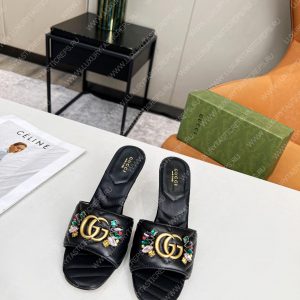 GUCCI DOUBLE G SLIDE SANDAL LEATHER BLACK 674839 - Image 5