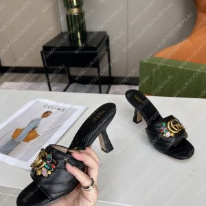 GUCCI DOUBLE G SLIDE SANDAL LEATHER BLACK 674839 - Image 7