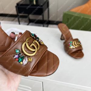 GUCCI DOUBLE G SLIDE SANDAL LEATHER BROWN 674839 - Image 3