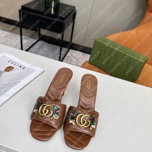 GUCCI DOUBLE G SLIDE SANDAL LEATHER BROWN 674839 - Image 4
