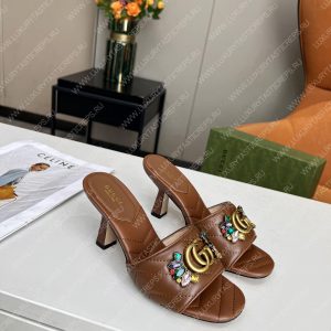 GUCCI DOUBLE G SLIDE SANDAL LEATHER BROWN 674839 - Image 5