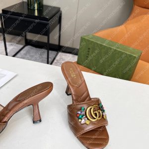 GUCCI DOUBLE G SLIDE SANDAL LEATHER BROWN 674839 - Image 6
