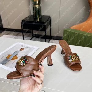 GUCCI DOUBLE G SLIDE SANDAL LEATHER BROWN 674839 - Image 7