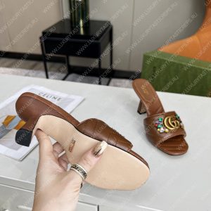 GUCCI DOUBLE G SLIDE SANDAL LEATHER BROWN 674839 - Image 8