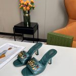 GUCCI DOUBLE G SLIDE SANDAL LEATHER EMERALD GREEN 674839