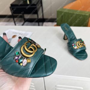 GUCCI DOUBLE G SLIDE SANDAL LEATHER EMERALD GREEN 674839 - Image 3