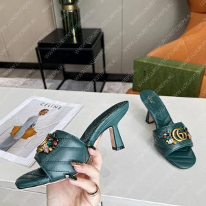 GUCCI DOUBLE G SLIDE SANDAL LEATHER EMERALD GREEN 674839 - Image 7
