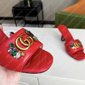 GUCCI DOUBLE G SLIDE SANDAL LEATHER RED 674839 - Image 3