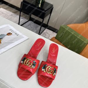 GUCCI DOUBLE G SLIDE SANDAL LEATHER RED 674839 - Image 4