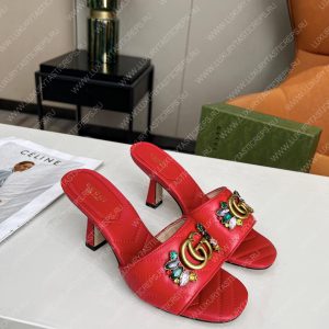GUCCI DOUBLE G SLIDE SANDAL LEATHER RED 674839 - Image 5