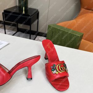 GUCCI DOUBLE G SLIDE SANDAL LEATHER RED 674839 - Image 6