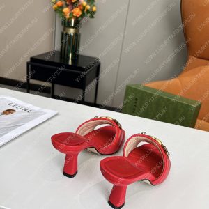 GUCCI DOUBLE G SLIDE SANDAL LEATHER RED 674839 - Image 8