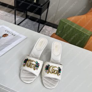 GUCCI WOMEN'S DOUBLE G SLIDE SANDAL LEATHER WHITE 4183228 - Image 3