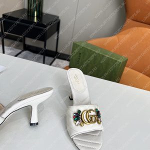 GUCCI WOMEN'S DOUBLE G SLIDE SANDAL LEATHER WHITE 4183228 - Image 6