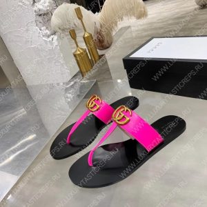 GUCCI LEATHER THONG SANDAL WITH DOUBLE G PINK 497444 - Image 3