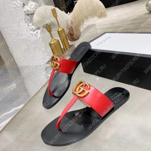 GUCCI LEATHER THONG SANDAL WITH DOUBLE G RED 497444 - Image 4