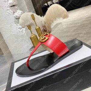 GUCCI LEATHER THONG SANDAL WITH DOUBLE G RED 497444 - Image 5