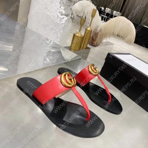 GUCCI LEATHER THONG SANDAL WITH DOUBLE G RED 497444 - Image 6