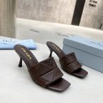 PRADA QUILTED NAPPA LEATHER HEELED SANDALS DARK BROWN 1XX583