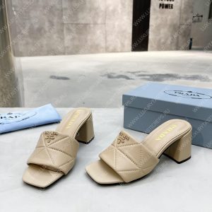 PRADA QUILTED NAPPA LEATHER HEELED SANDALS DESERT BEIGE 1XX583 - Image 3