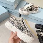 PRADA DOUBLE WHEEL NYLON GABARDINE SNEAKERS TWEED GREY 1E260M