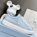 PRADA SOFT CALF LEATHER SNEAKERS BLUE 4E3560