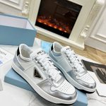 PRADA DOWNTOWN LEATHER SNEAKERS WHITE/SILVER 2EE364