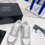 PRADA DOWNTOWN LEATHER SNEAKERS WHITE/CRYSTAL 2EE364
