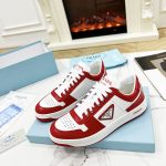 PRADA DOWNTOWN LEATHER SNEAKERS WHITE/RED 2EE364