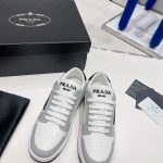 PRADA DISTRICT PERFORATED LEATHER SNEAKERS WHITE/CORNFLOWER BLUE 1E790M