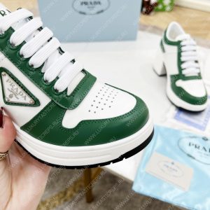 PRADA DOWNTOWN HIGH-HEELED LEATHER SNEAKERS WHITE/MANGO 1E792M - Image 3