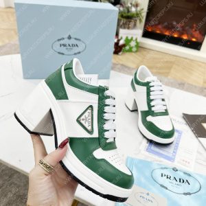 PRADA DOWNTOWN HIGH-HEELED LEATHER SNEAKERS WHITE/MANGO 1E792M - Image 4