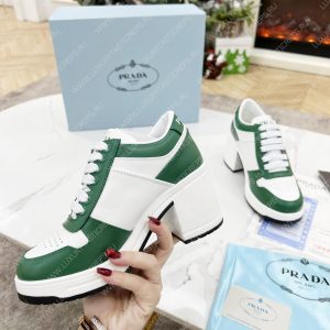 PRADA DOWNTOWN HIGH-HEELED LEATHER SNEAKERS WHITE/MANGO 1E792M - Image 7